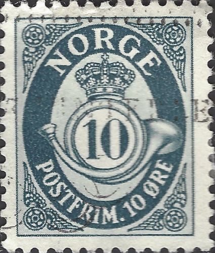 NORWAY Posthorn postfrim blue black 1937 10ore on eBid United